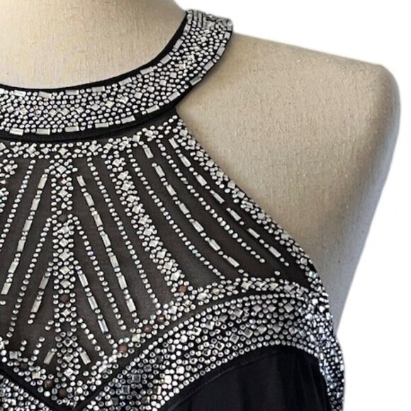 Say Yes To The Prom Gown Dress Black Halter Rhinestone Embellished Juniors 11 - Picture 9 of 16